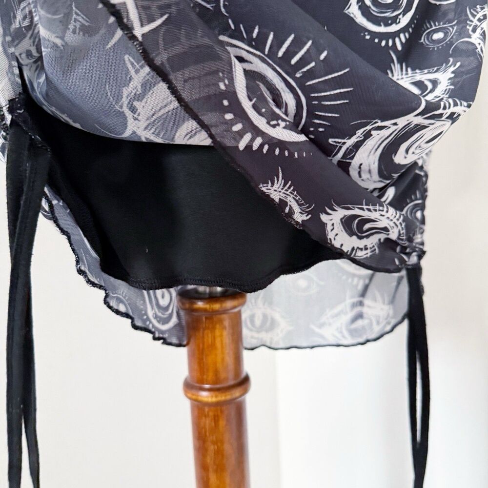 Grunge Punk Eye Eyeball Goth Drawstring Cinched Black Dress L Large Ruched - Picture 9 of 16